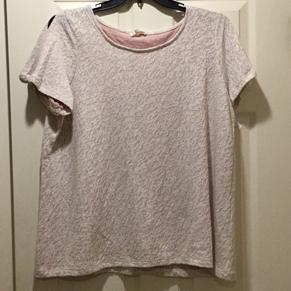 Split Sleeve Jane and Delaney Top, Pink, Lacey Design, Size 1X